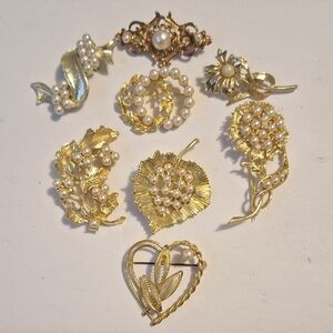 Gold and Pearl Floral Brooch Collection